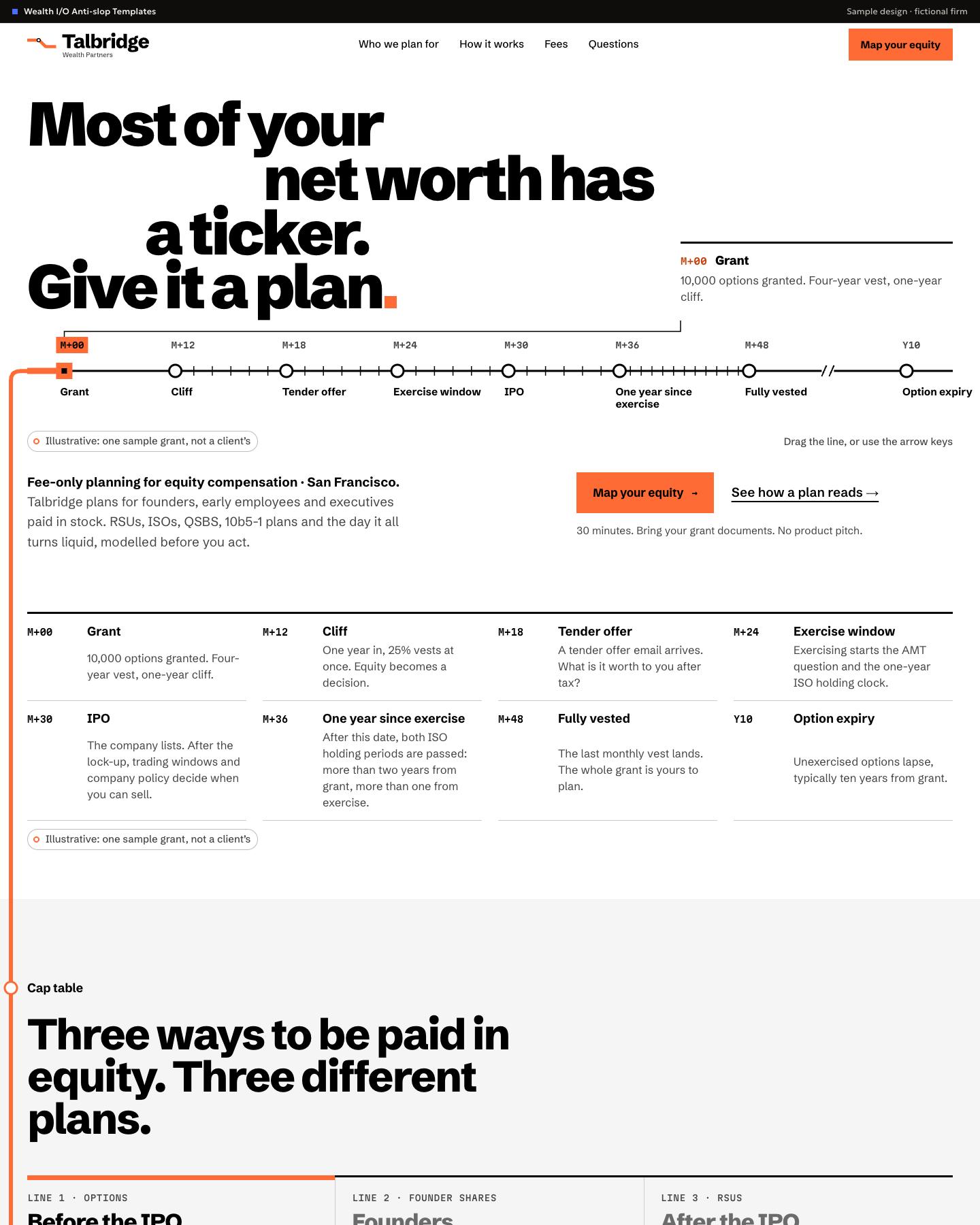The Talbridge Wealth Partners sample homepage, first screen