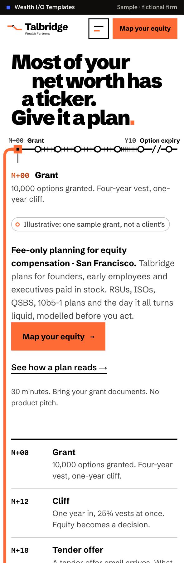 Full-page capture of the Talbridge Wealth Partners sample homepage, phone view